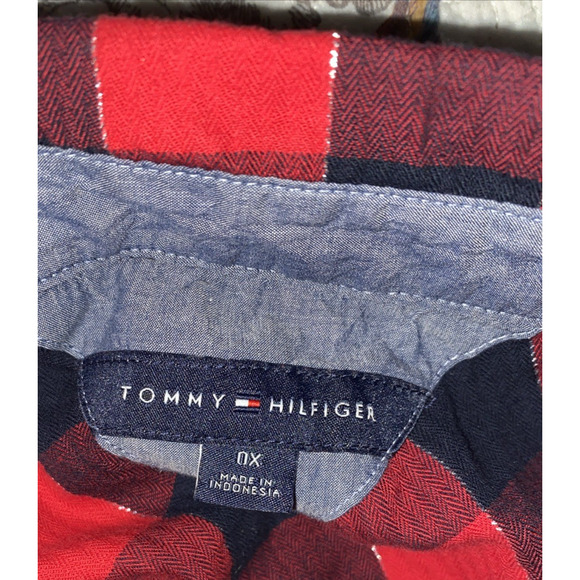 Tommy Hilfiger Women's Red Navy Blue Check 1/2 Zip Up Popover Top Size 0X Plus - Picture 4 of 7